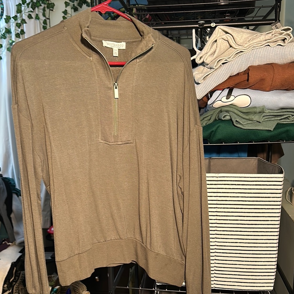 Workshop Republic Clothing Green and Brown Crew Neck Sweater Lightweight Knit